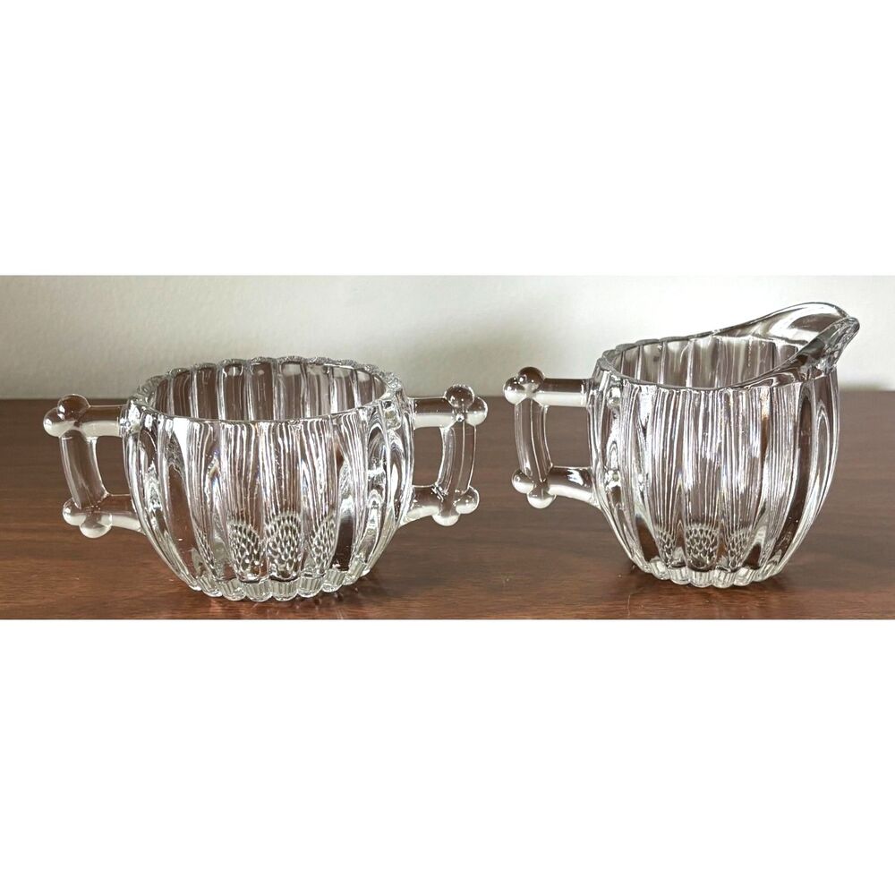 VTG Jeannette Glass National Pattern Creamer & Open Sugar Bowl Depression '30s